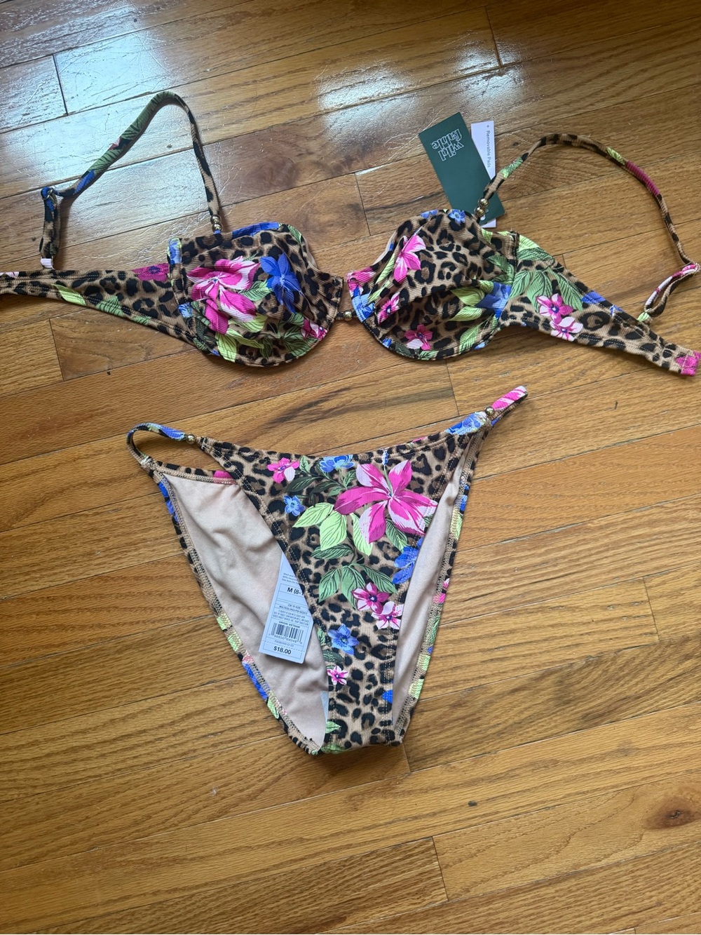 wild fable Leopard & Floral Bikini Top in Pink and Tan
